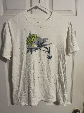 Nike White Short-Sleeve Tee with Green Floral Logo